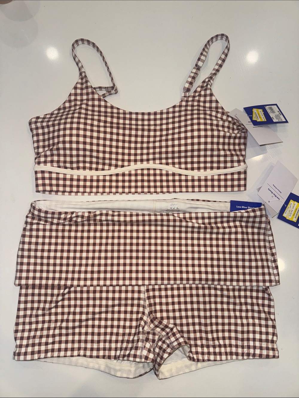 JoyLab Brown & White Gingham Crop Top and Shorts Set NWT SIZE XXL
